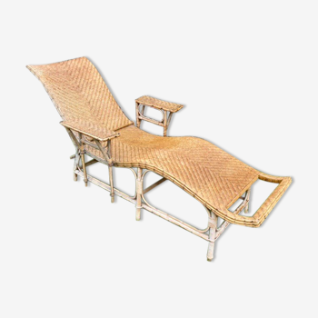 Old rattan chaise longue 20th century