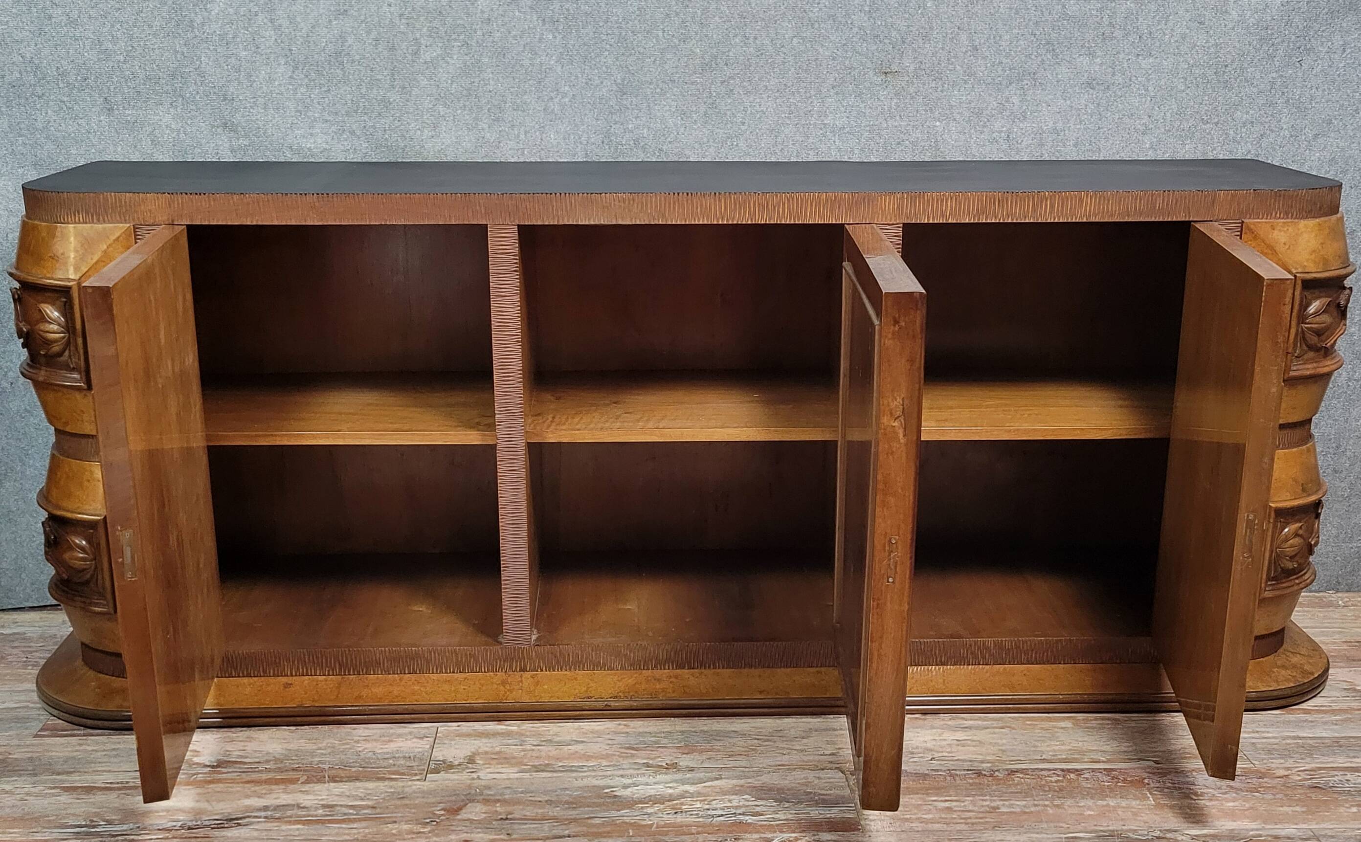 Pier Luigi Colli: Art Deco period sideboard in burl and carved wood
