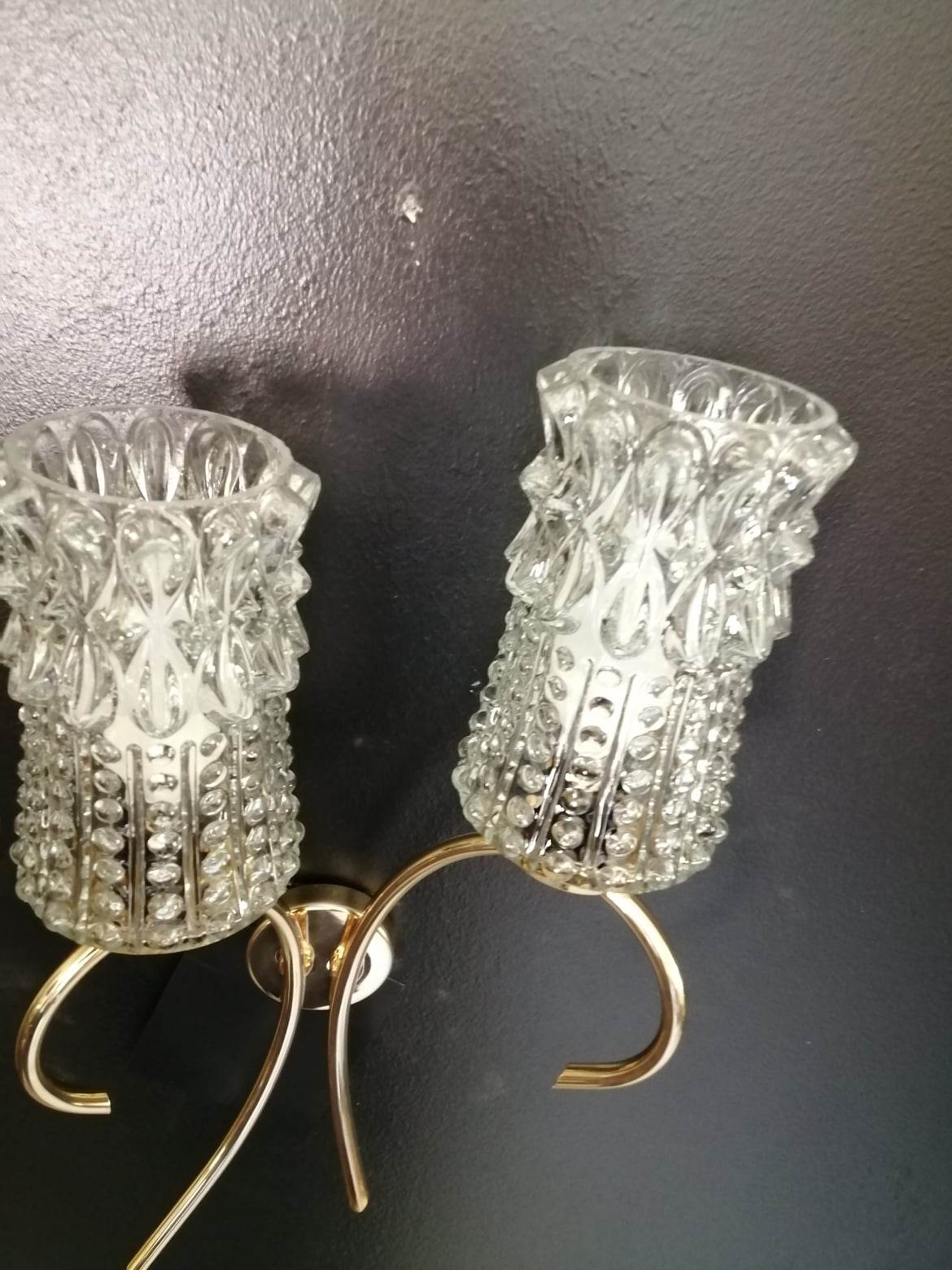 Pair of 50s wall lamps in gold gilded metal