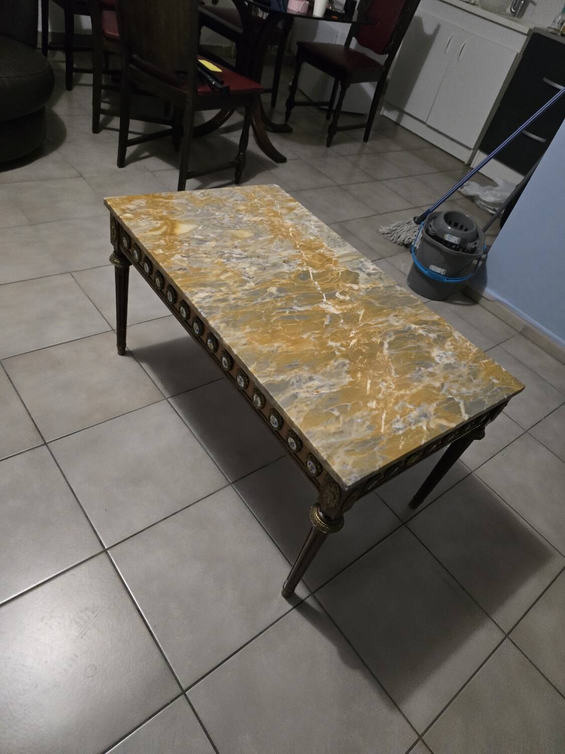 Louis XVI style coffee table - marble, porcelain medallions