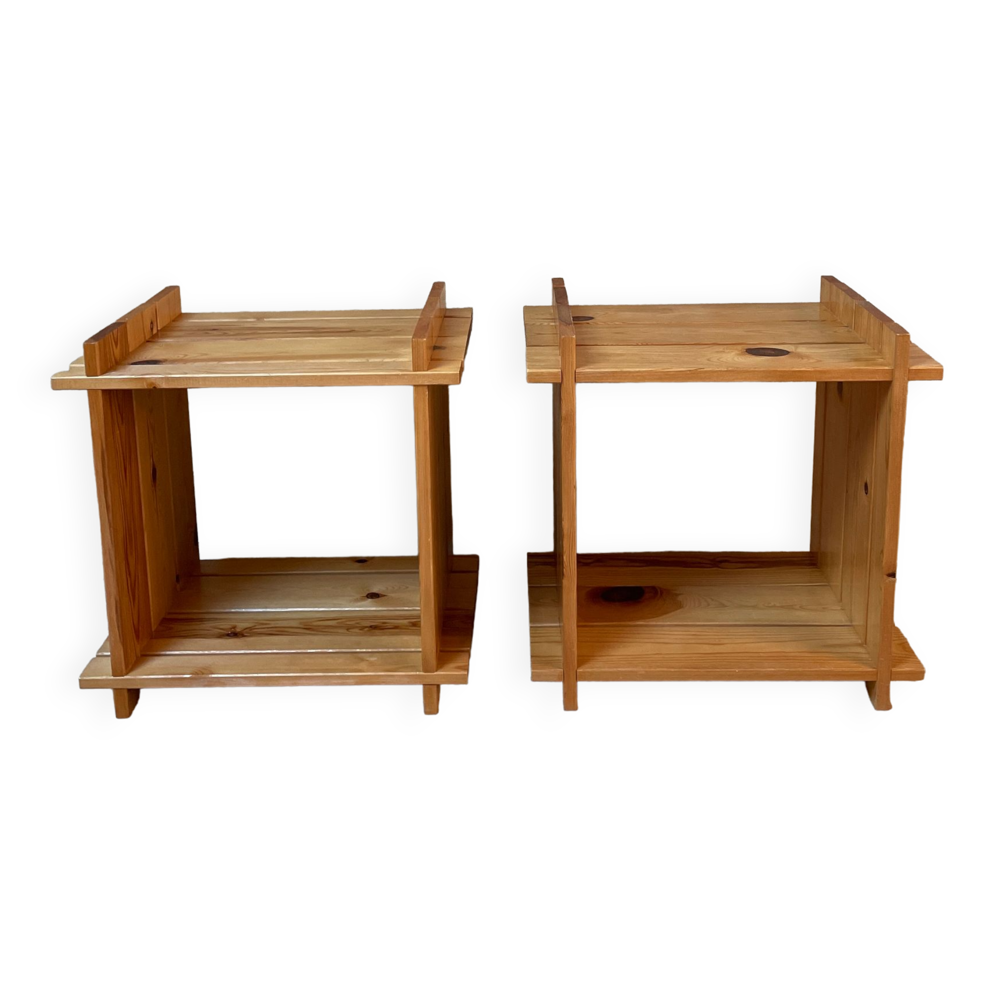 Pair of cubist pine bedside tables