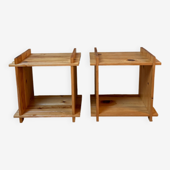 Pair of cubist pine bedside tables