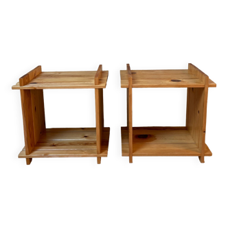 Pair of cubist pine bedside tables