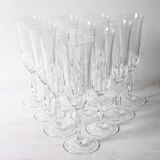 Set of 10 Vintage Crystal Champagne Flutes, Clear Italian Stemware