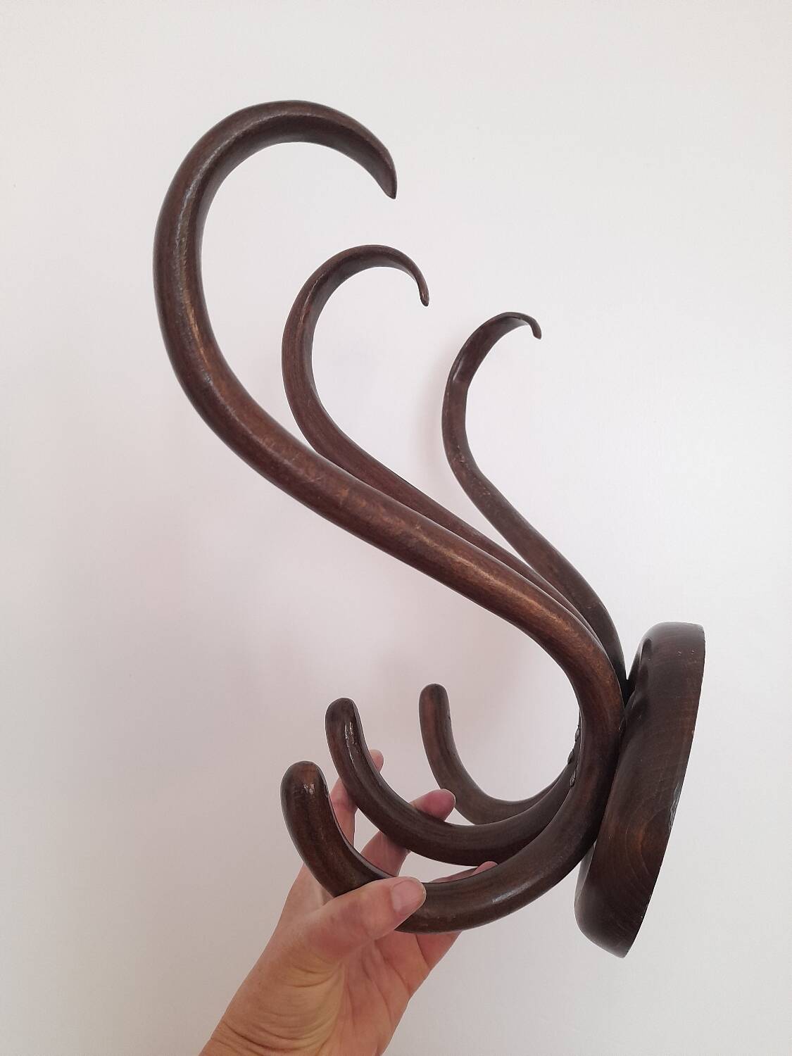 Thonet style curved wood wall coat rack