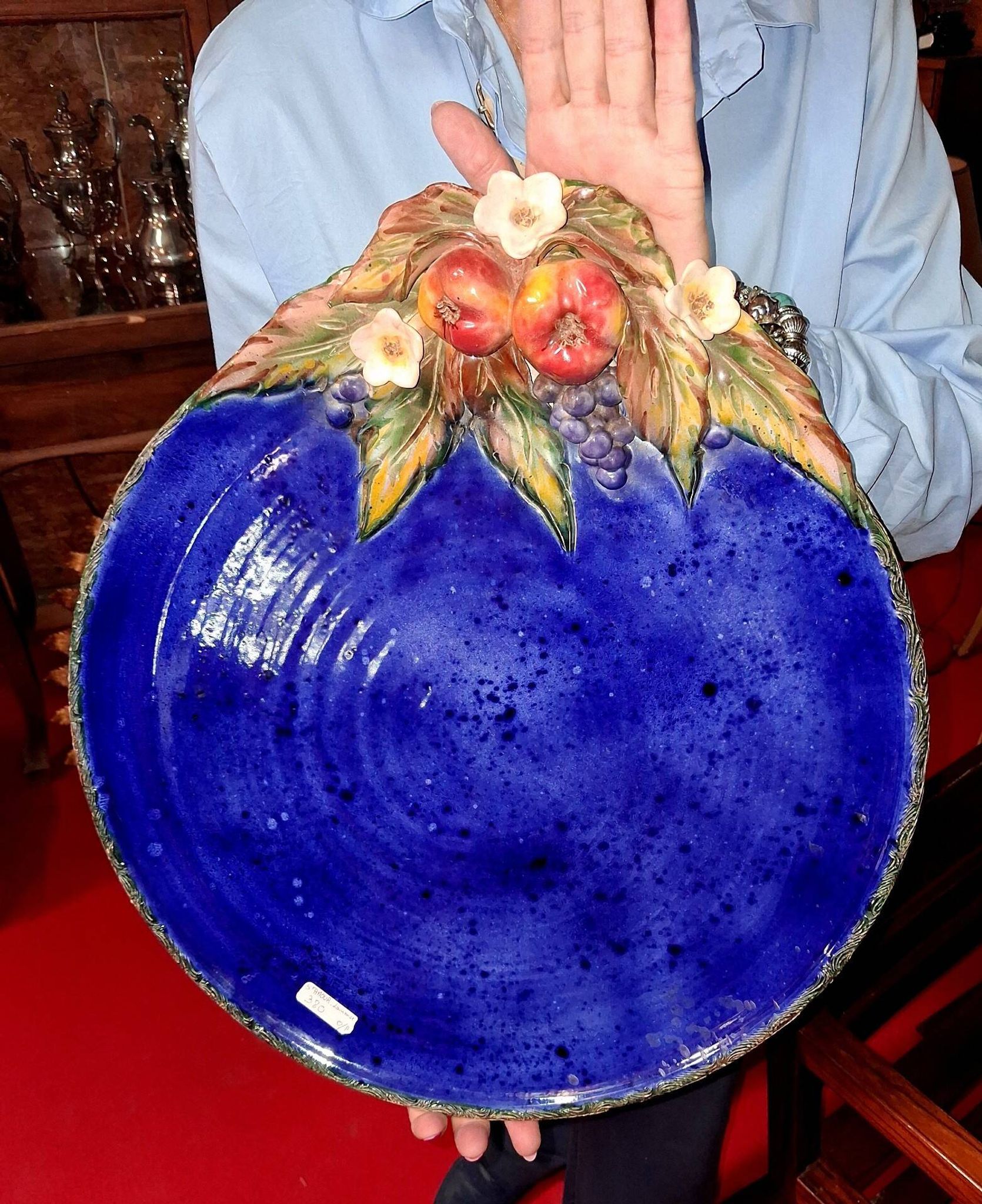 Large decorative plate in glazed ceramic signed Laurence Saint-Amour.