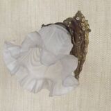 Single French Bronze Art Nouveau Wall Light with Flower Detail and White Glass Shade 4970