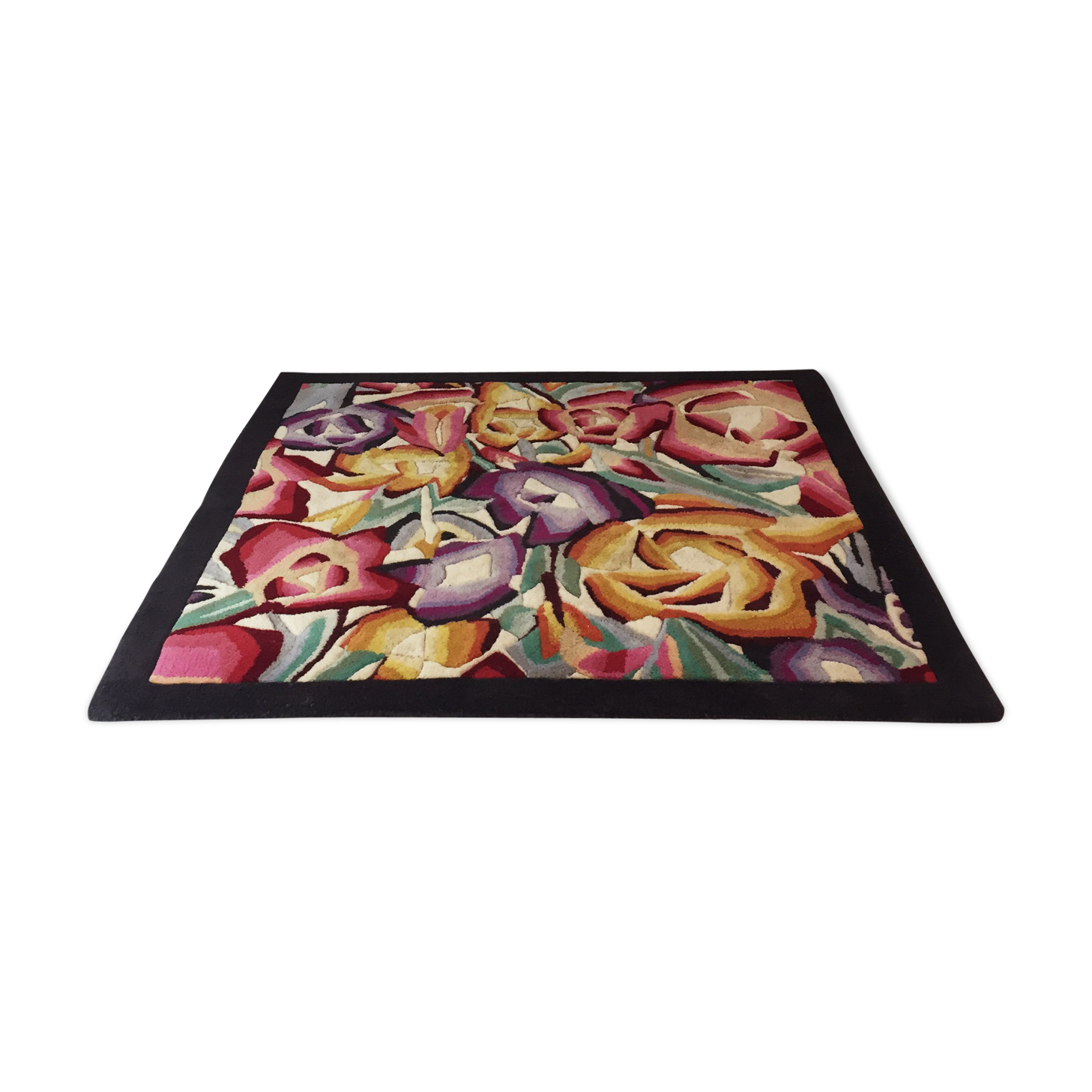 Vintage missoni square flowers rug carpet floor  130x130cm