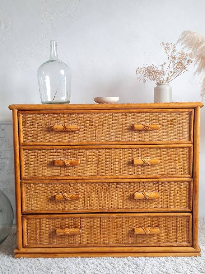 Vintage rattan chest of drawers circa 70s