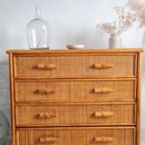 Vintage rattan chest of drawers circa 70s