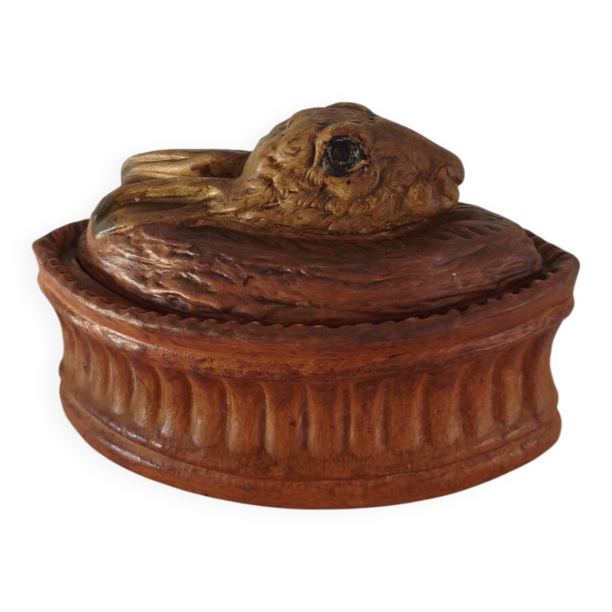 Terrine en porcelaine trompe-l'oeil pâté lièvre lapin