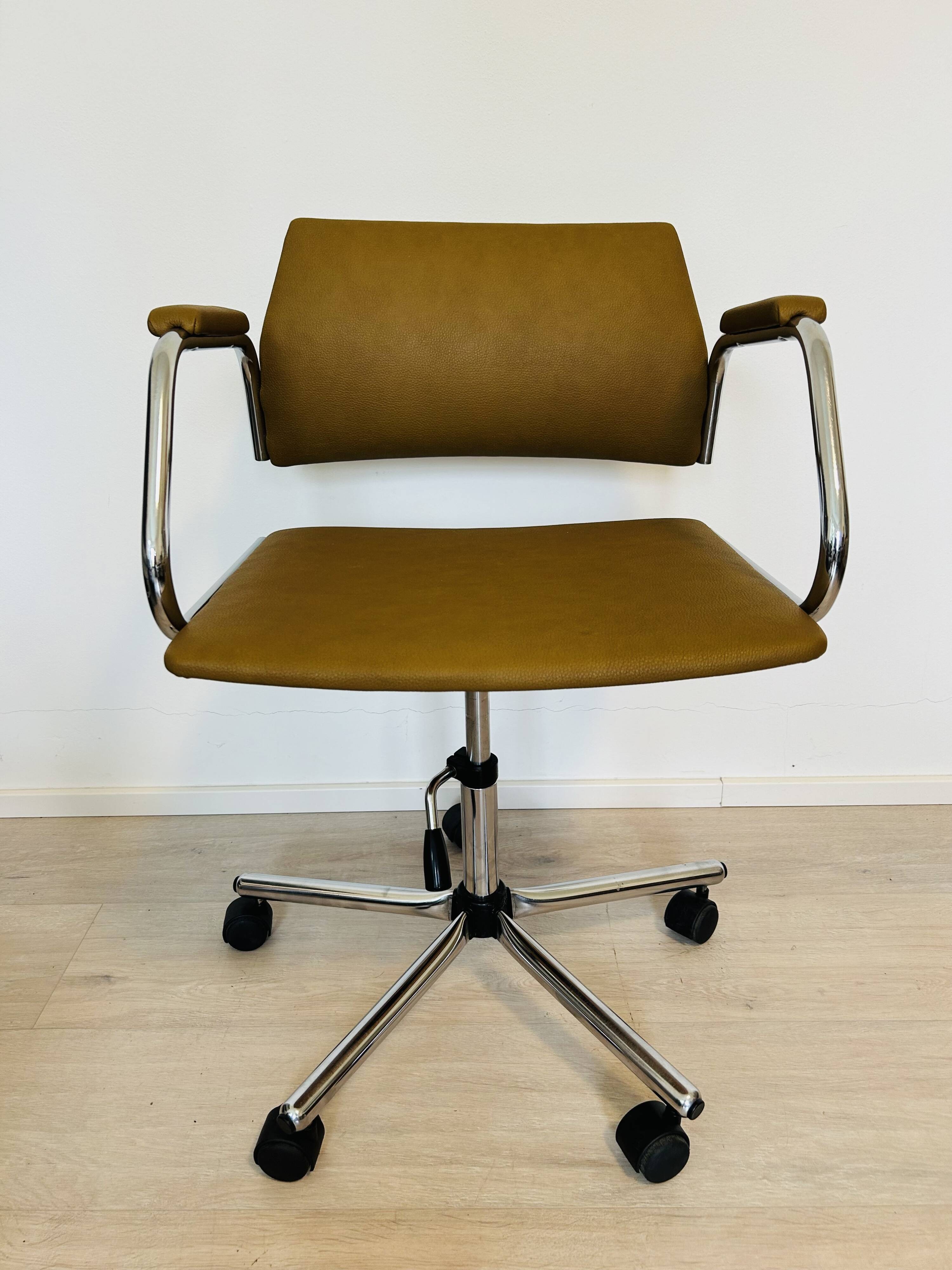 Vintage Mustard Office Arm Chair on Chrome Base from Kovona Model K-380