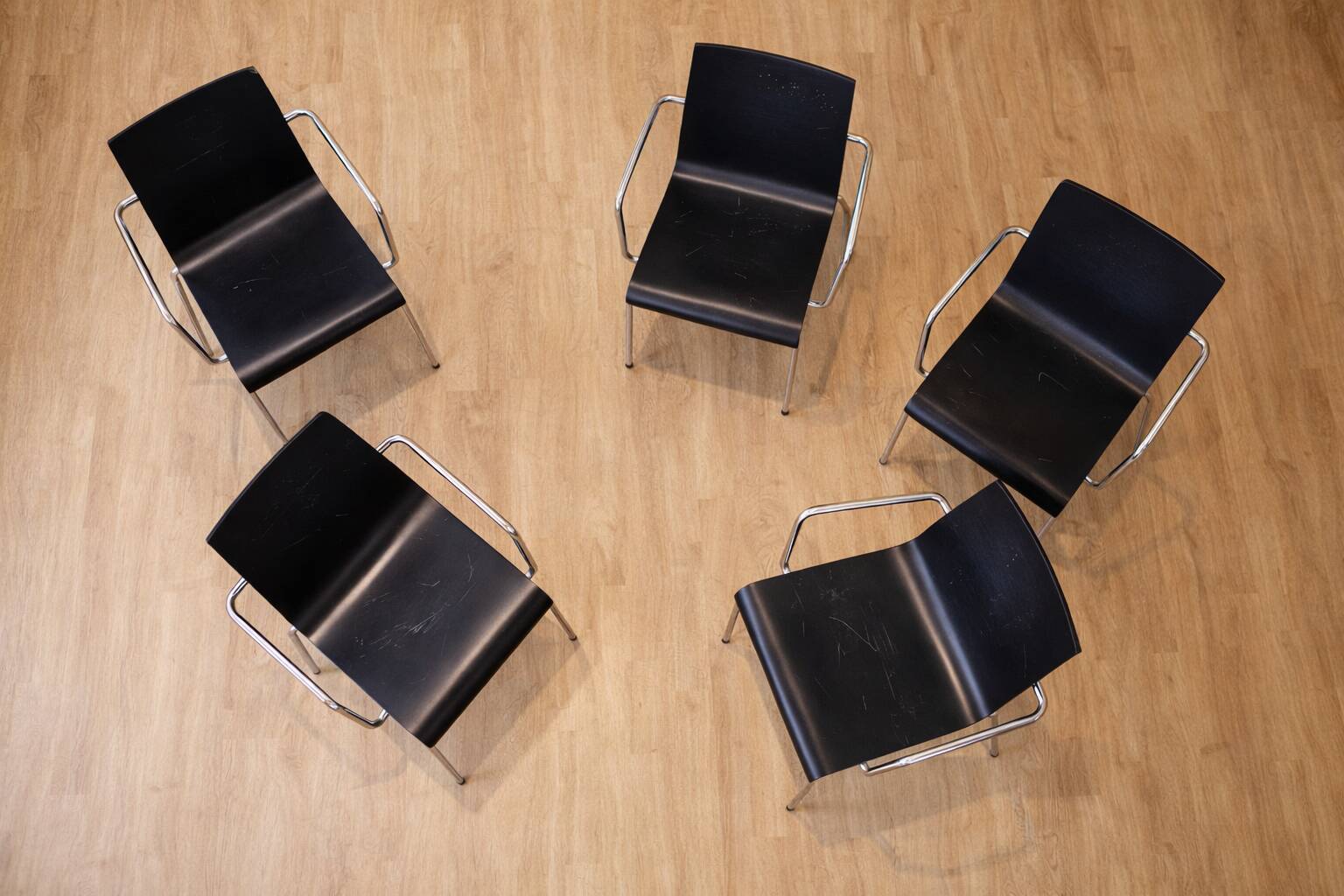 eta Furniture (Denmark) — Steel Tube & Wood Chairs (Set of 5) — Scandinavia