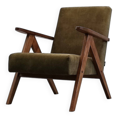 Fauteuil Easy Model B du milieu du siècle - 310 Var en velours vert forêt