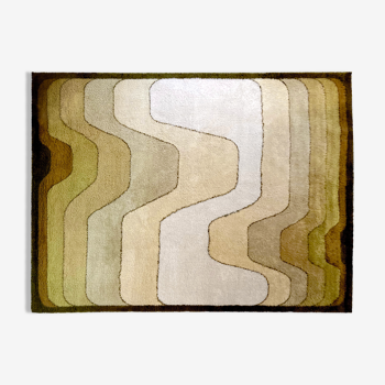 Tapis XXL Besmer Desso "Miami", Allemagne. Rya rug space age moderniste scandinave vintage, laine 1960/1970 250x340