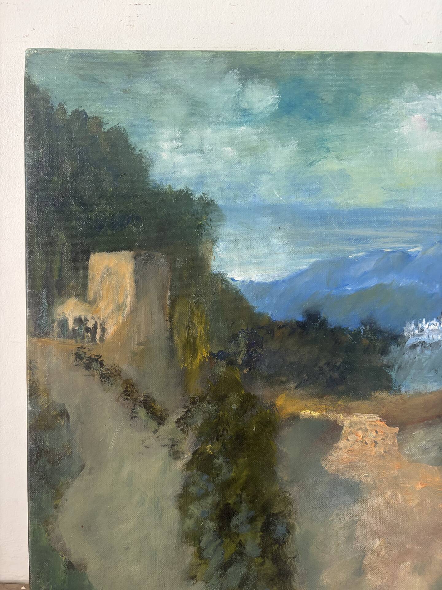 The distant castle, oil on canvas signed