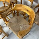 1970s Set of 6 Vintage Pine Dining Armchairs by Rainer Daumiller