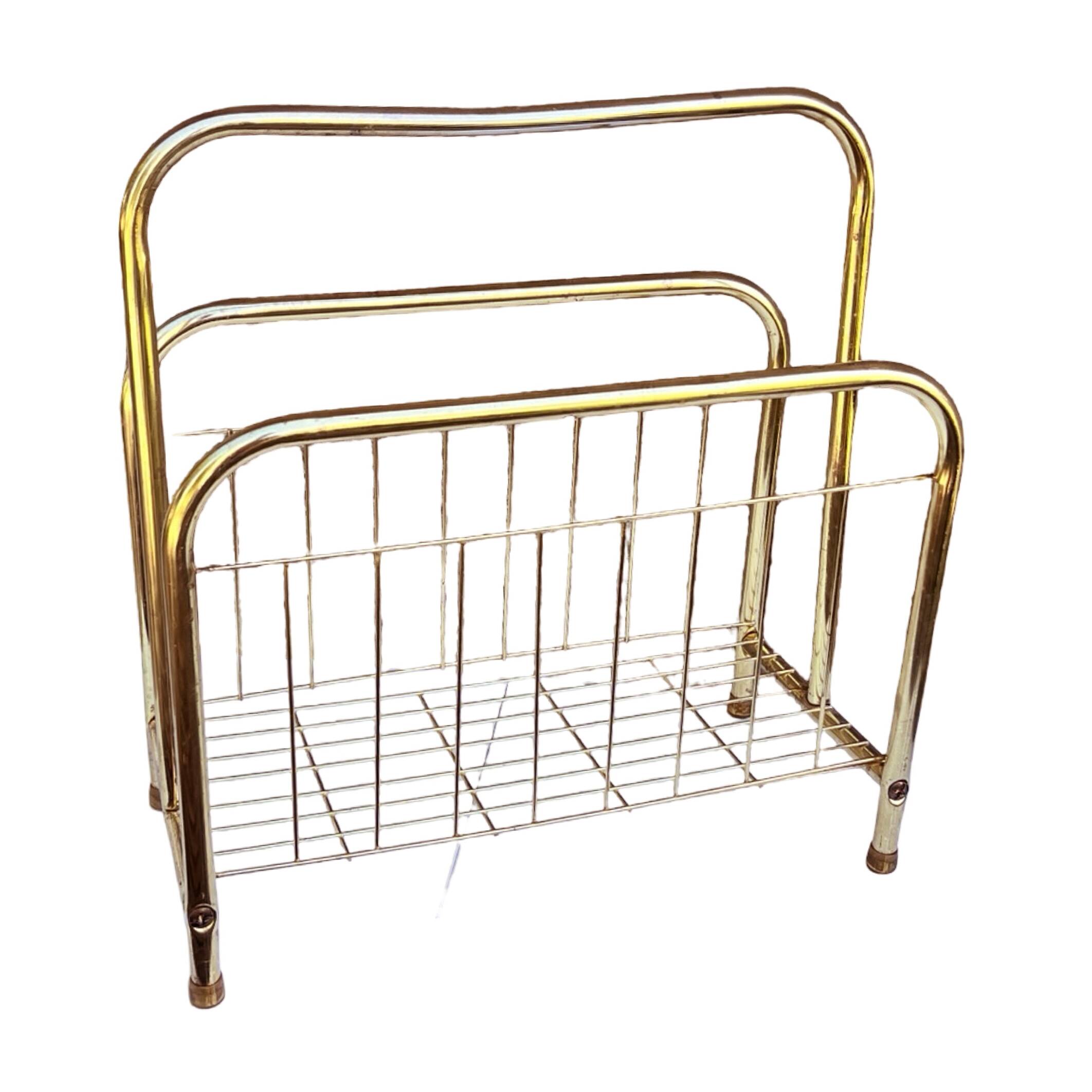 Modernist, gold, newspaper basket, Belgium 1980s.