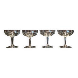 4 Verres Coupes A Champagne Anciennes En Cristallin Gravé