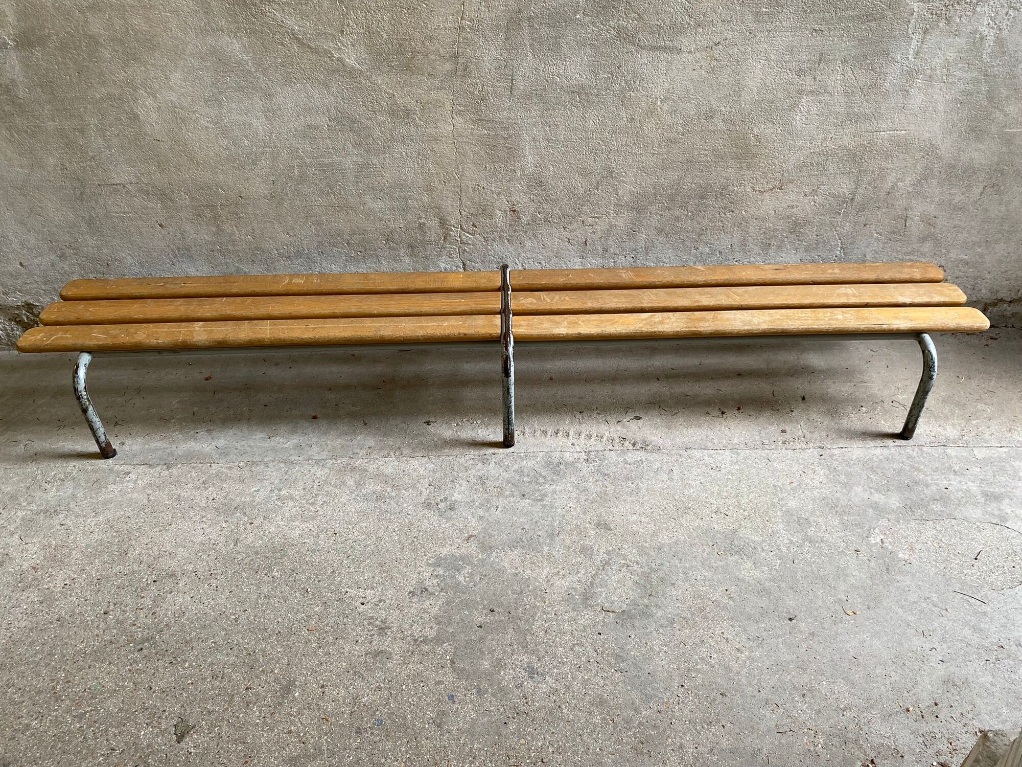 Vintage kindergarten bench wood & metal lacquered