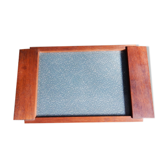 Art deco tray in wood and glass