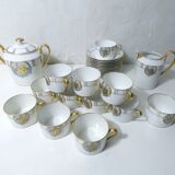 Limoges Ribes porcelain tea and coffee service, gold, silver, iridescent mother-of-pearl, Art Deco