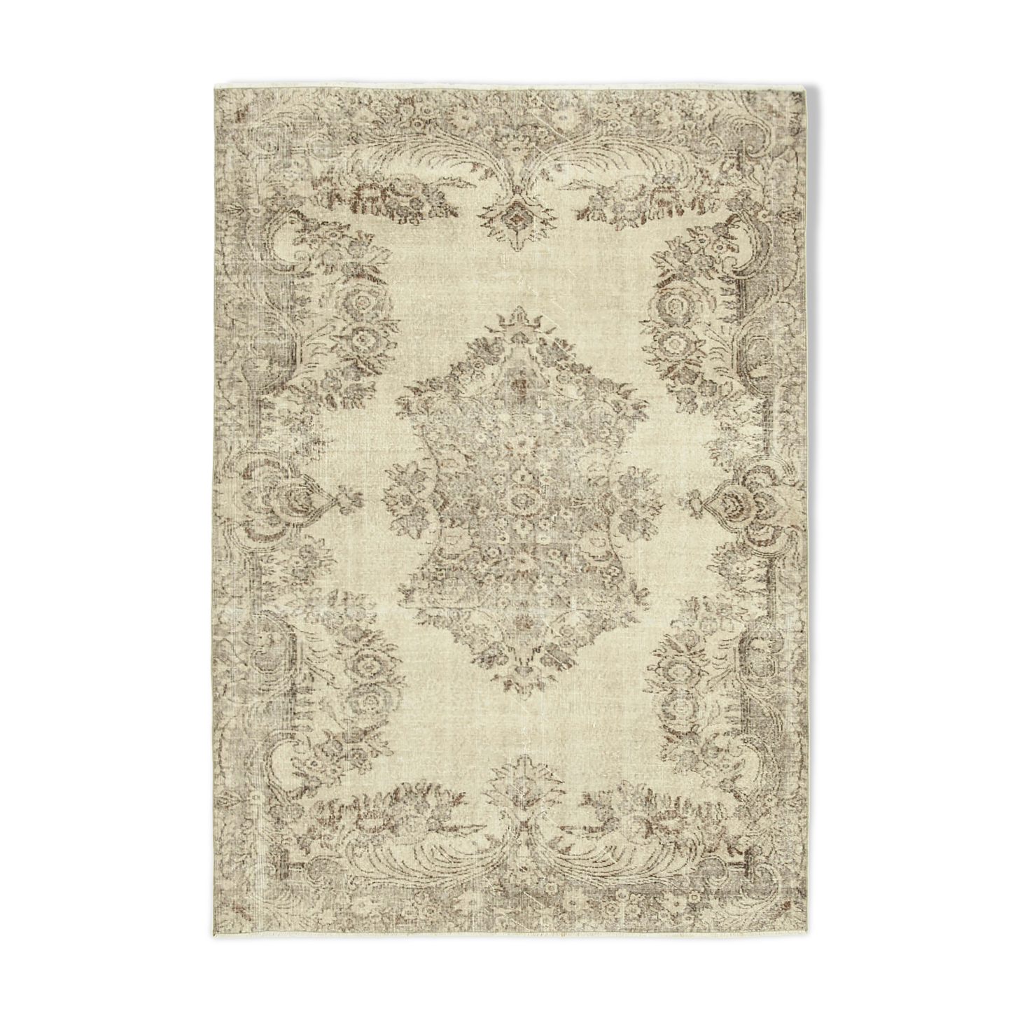 Handwoven antique anatolian beige carpet 192 cm x 274 cm