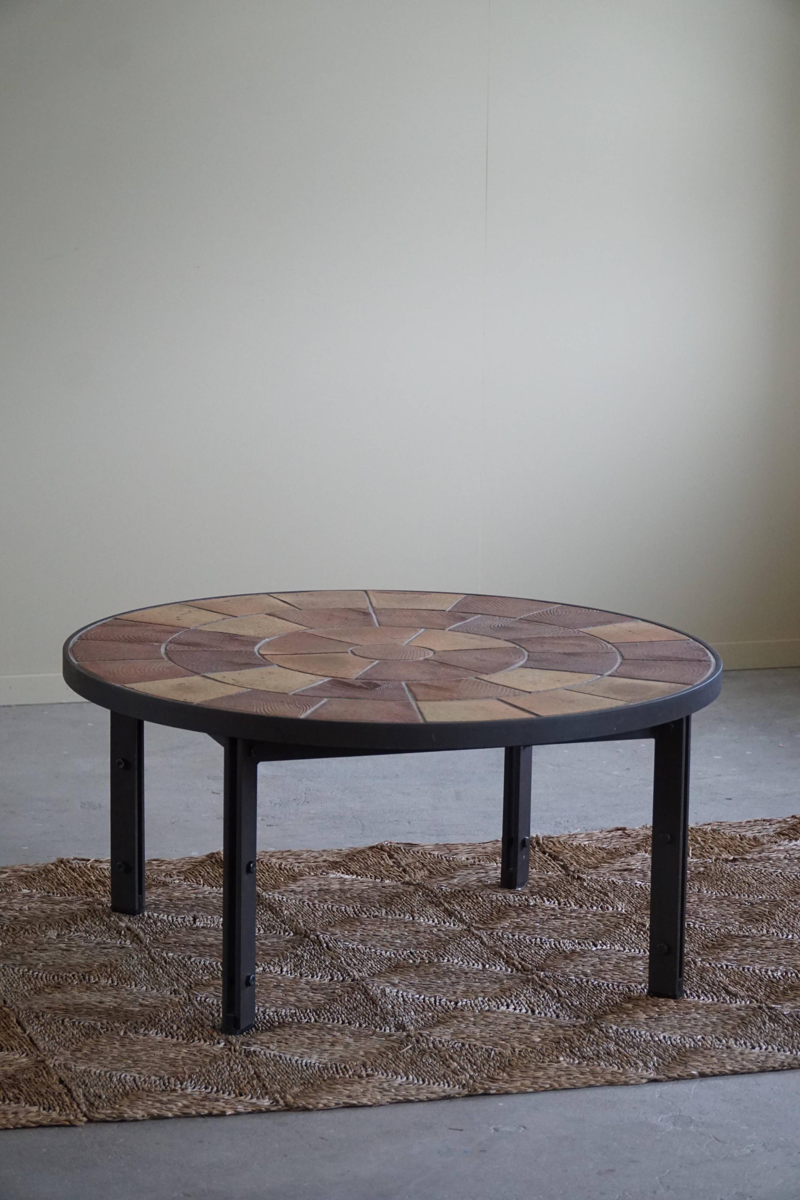 Modern Danish coffee table in steel and ceramic tiles by Sallingboe from the 1970s.