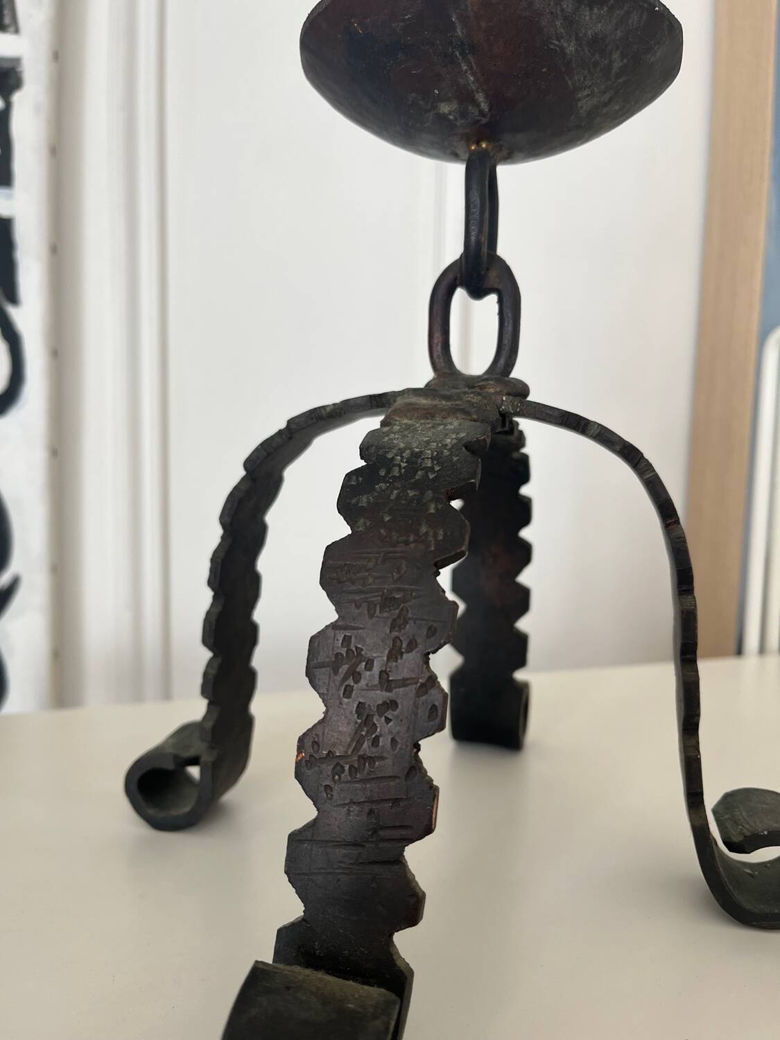 Brutalist iron candlestick Folk art