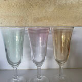 3 iridescent colored champagne glasses