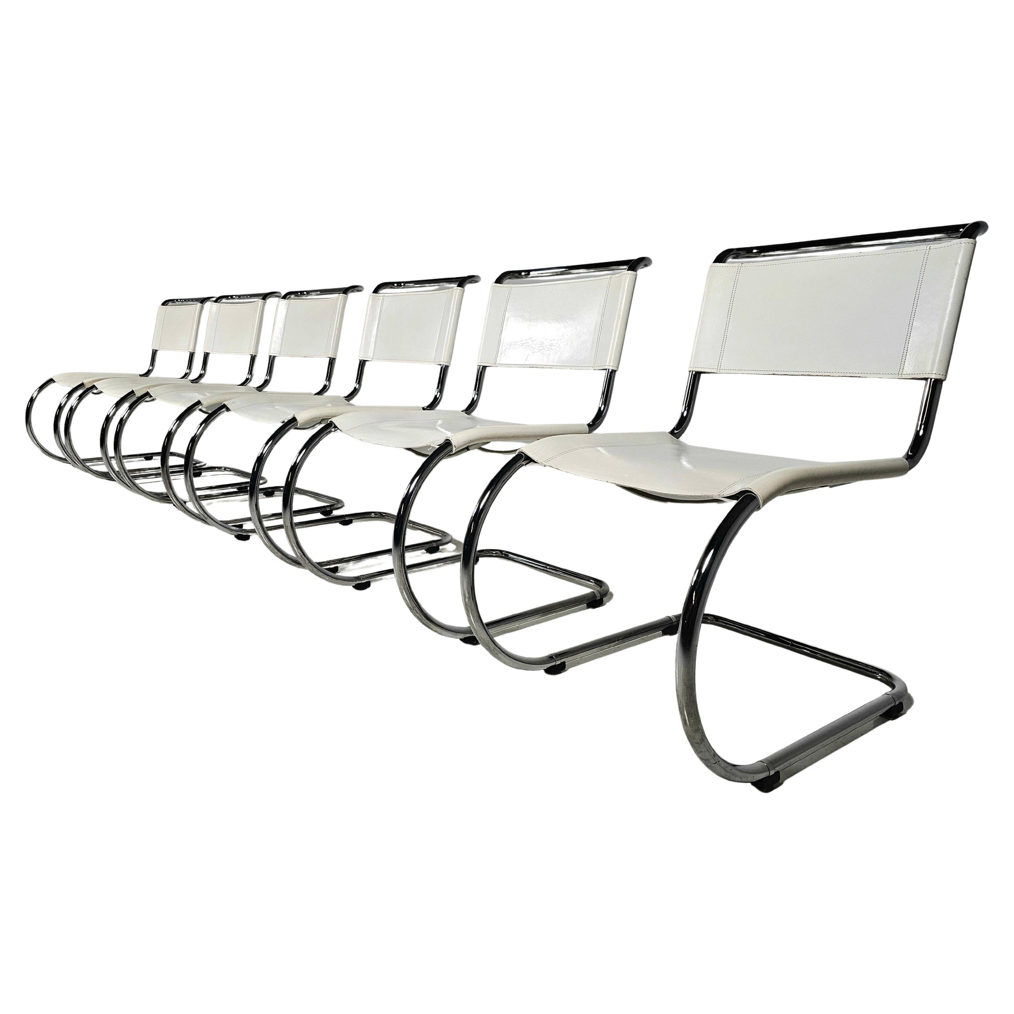 Set of 6 white cantilever dining chairs MR10 by Mies van der Rohe for Thonet, 1980s.