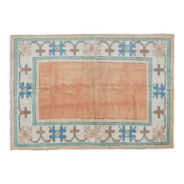 1970s Vintage Turkish Handmade Wool & Cotton Orange Area Rug 180x260