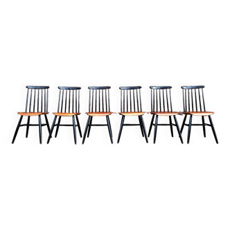 Suite of 6 Scandinavian Fanett chairs by Ilmari Tapiovaara, vintage seating furniture