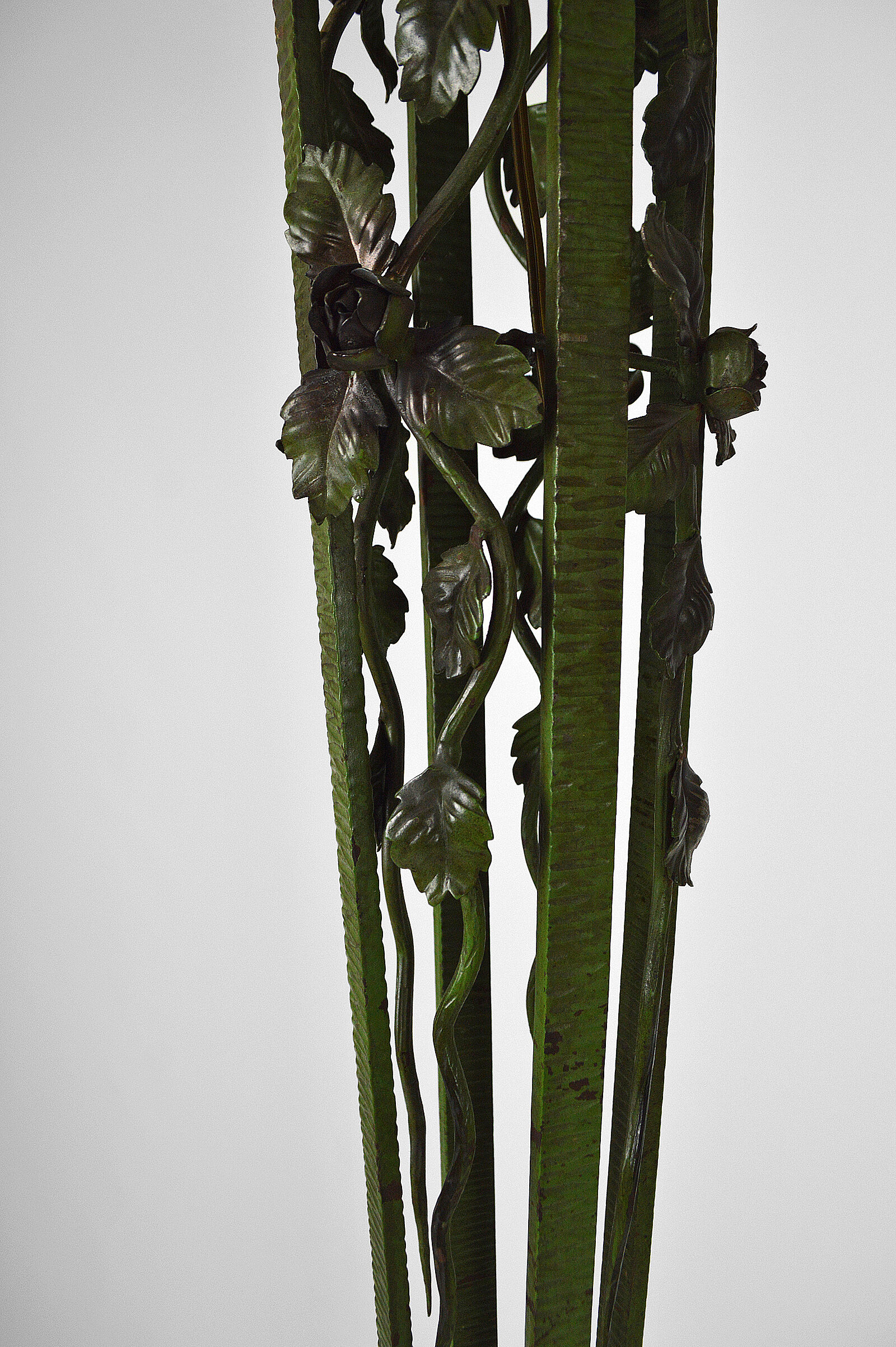 Art Deco floor lamp with wrought iron roses and green patina