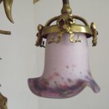 Lustre à 3 lumières en bronze doré, abat-jour en verre d'art 5089