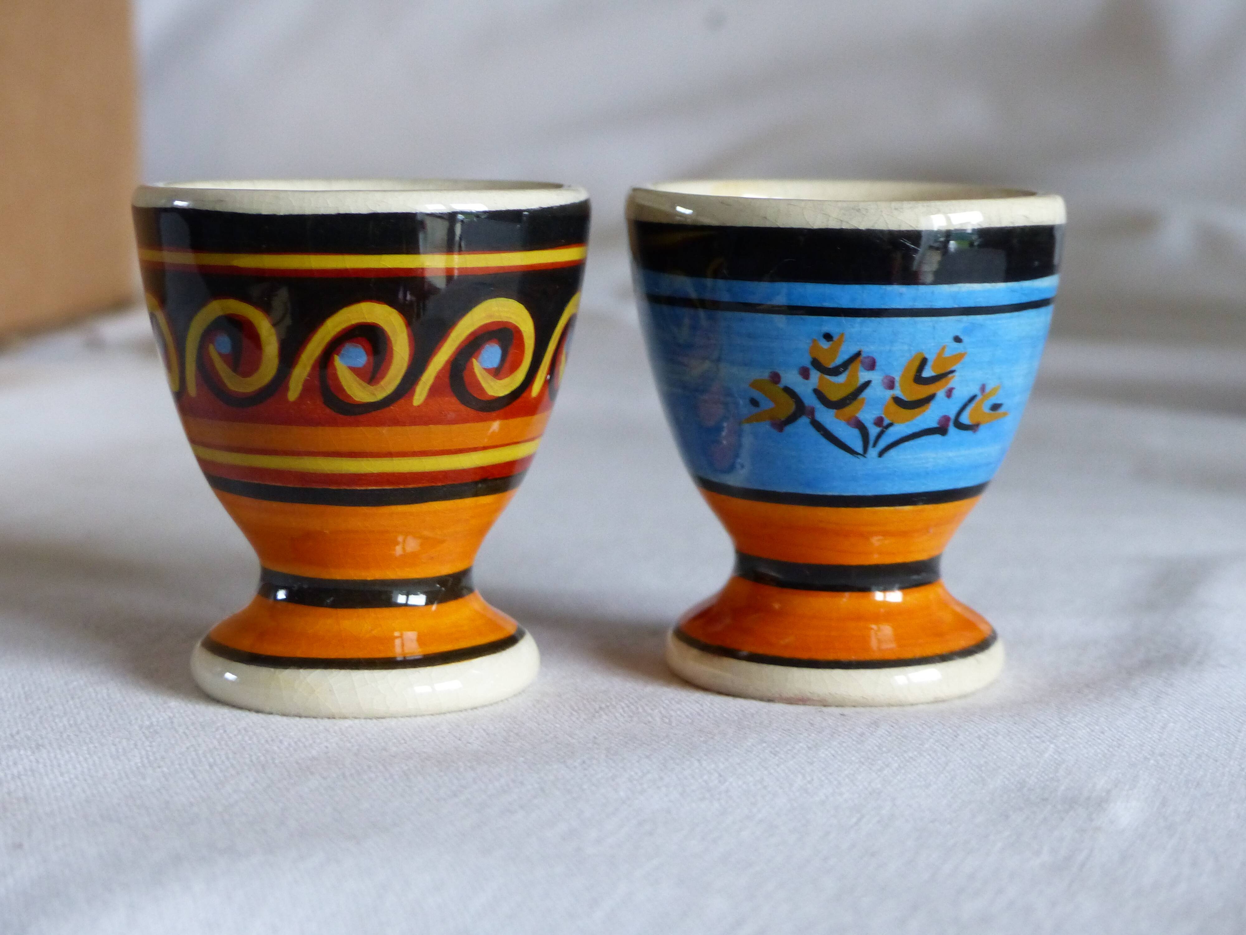 Pair of egg cups, earthenware, Quimper.