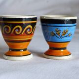 Pair of egg cups, earthenware, Quimper.