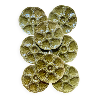 Set of 8 oyster plates in barbotine