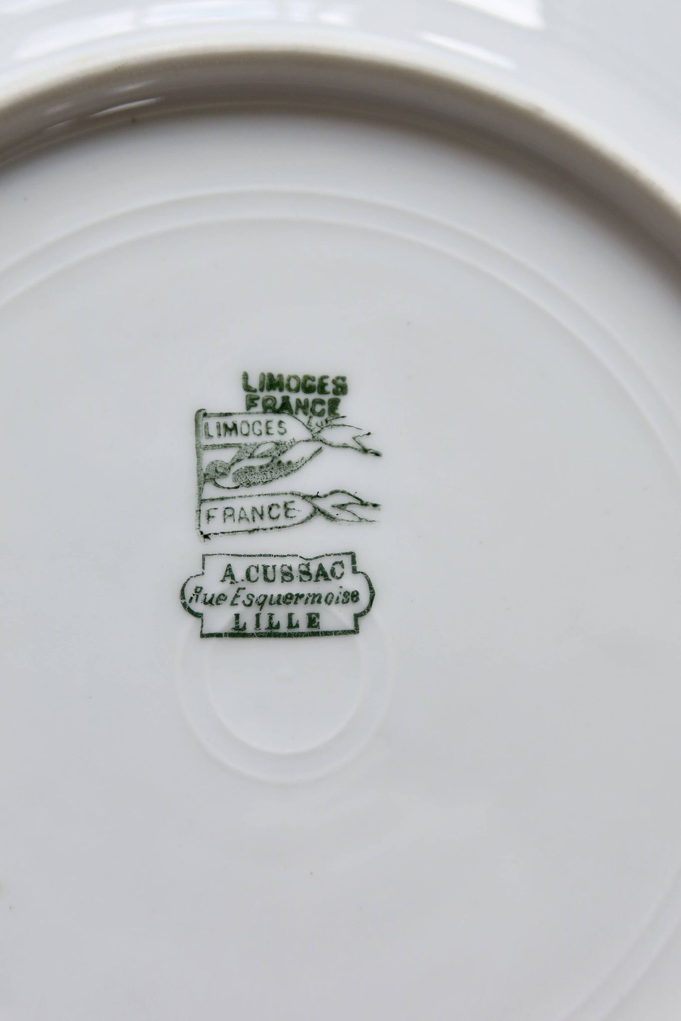 6 monogrammed dessert plates Limoges porcelain