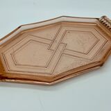Art deco tray in pink glass with handle