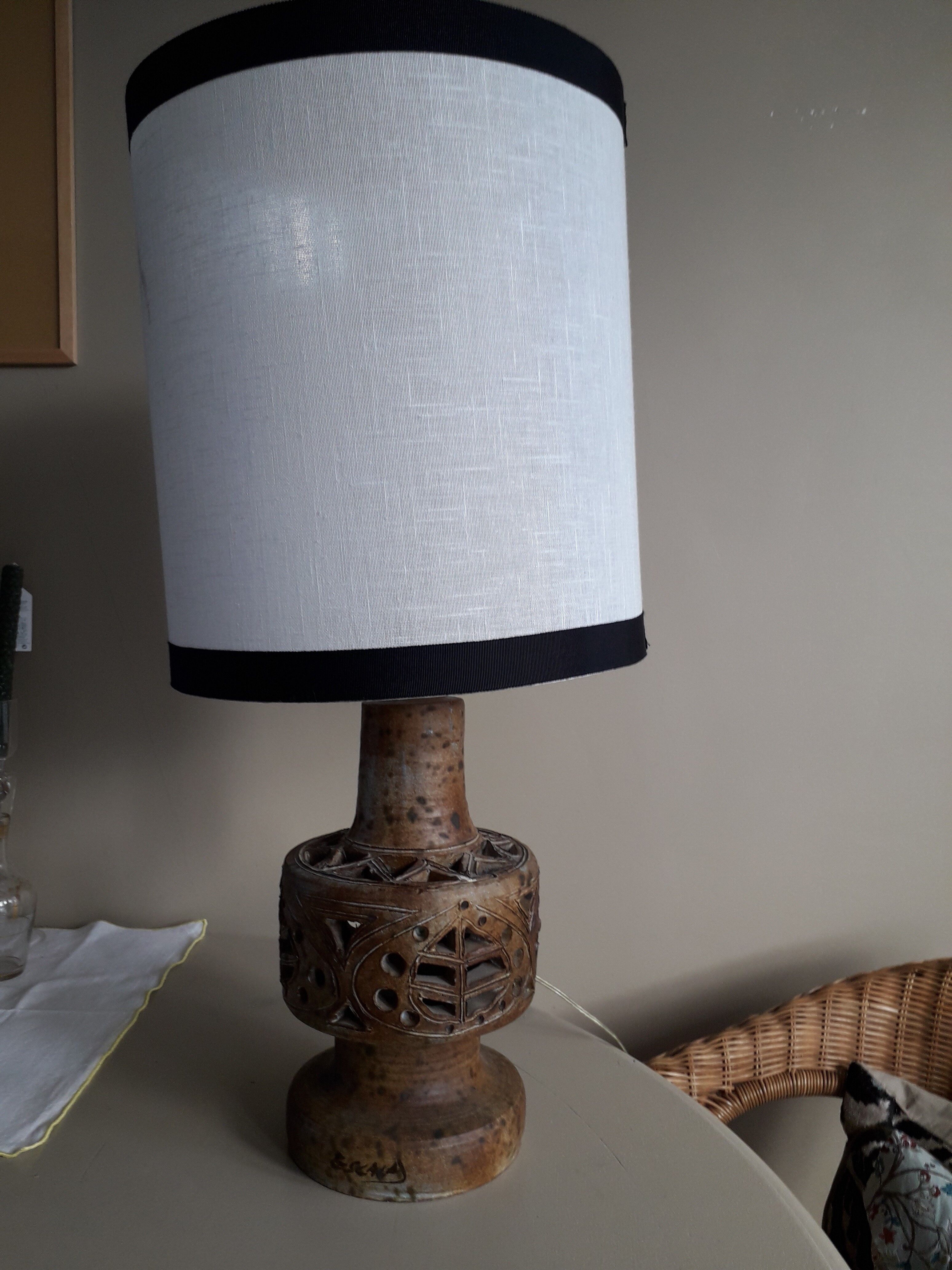 Sandstone lamp from the 60s signed Agnès Escala