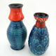 2 red and blue ceramic vases - Bodo Mans Bay Keramik - West Germany Pottery - vintage 60s