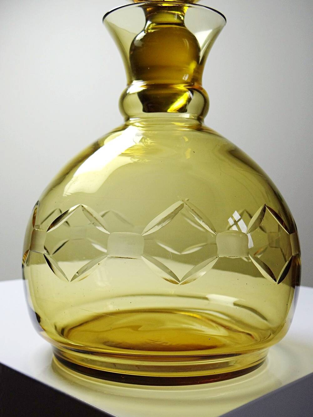 Vintage/antique Czech Amber Chiseled Blown Glass Decanter