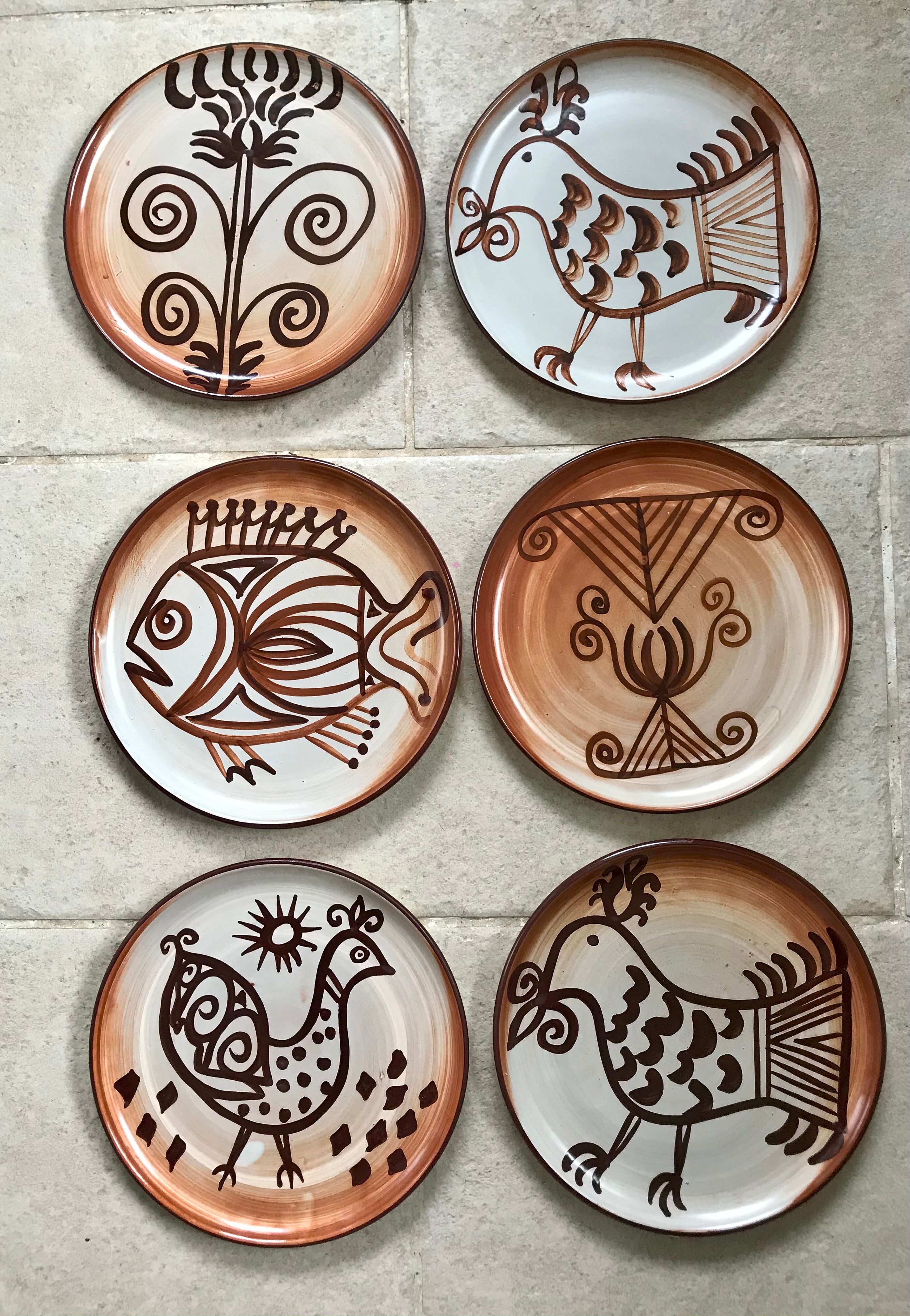 6 assiettes en grès Vallauris vintage