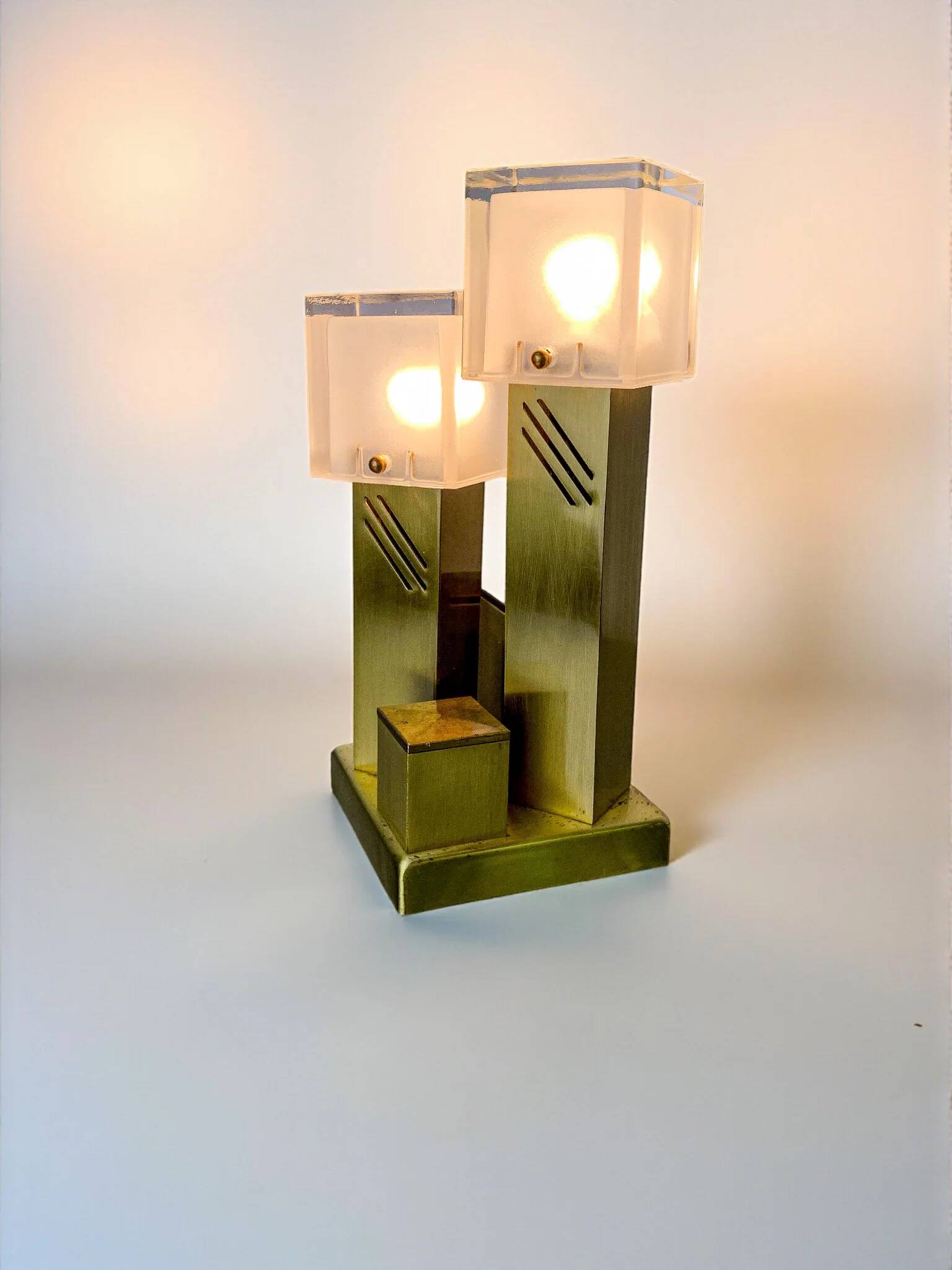 Cubic Murano glass table lamp by Gaetano Sciolari, Italy 1970s