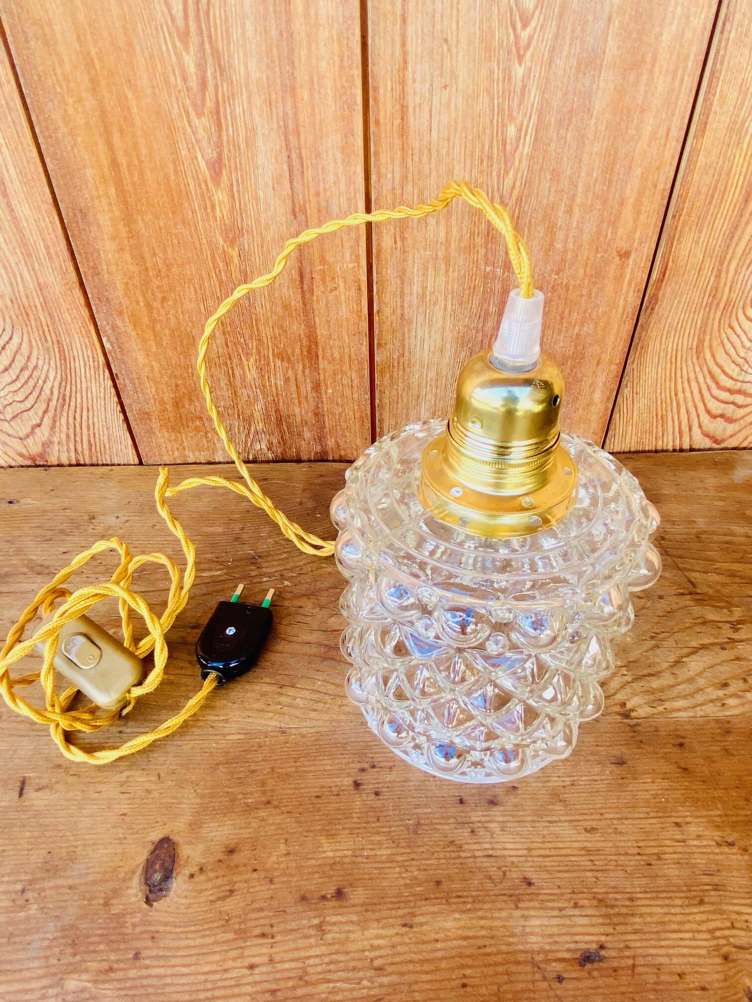 Globe hanging lamp in vintage bubbled molded glass