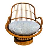 70s rattan and bamboo swivel chair