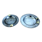 2 anciens plateaux de service rond poignées bronze et finition chromée Art