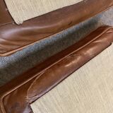 Pair of curule chairs designed by John Vesey, 1958, USA, brushed aluminum, walnut and leather