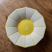 Old salad bowl, fruit bowl - yellow and white ceramic, vintage